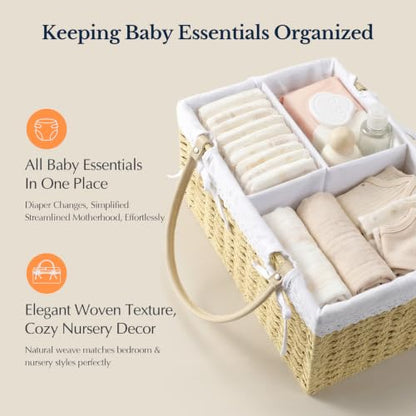 Baby Diaper Caddy Organizer Large Khaki Handwoven Paper Rope Storage Basket