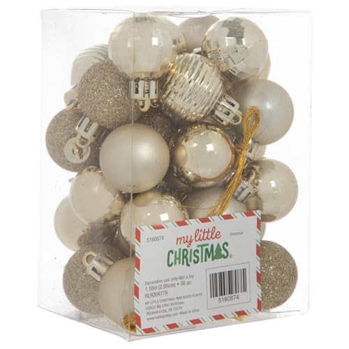 Gold Mini Christmas Ball Ornaments Set - 36 Pieces, 1.16 Inch