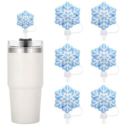 Christmas Straw Toppers 6Pcs Snowflake Straw Covers Reusable Drinking Straw Cover Caps Xmas Straw Topper Cute Design Snow Straw Tips Lids 10mm Christmas Straw Cover Set, Stanley Cup Accessories