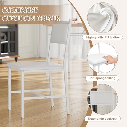 Natural White 5-Piece Dining Table Set for 4 with Upholstered Chairs - Space-Saving Kitchen Furniture
