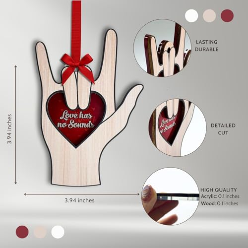 Sign Language Ornament - I Love You Hand Sign Christmas Decor, Wooden & Acrylic, Holiday Gift
