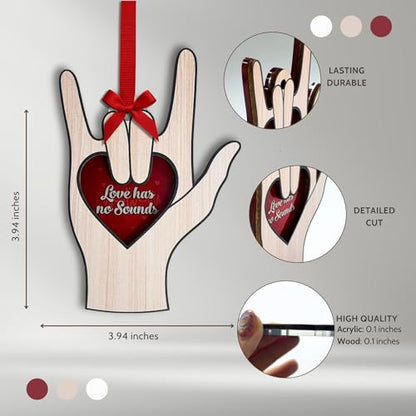 Sign Language Ornament - I Love You Hand Sign Christmas Decor, Wooden & Acrylic, Holiday Gift