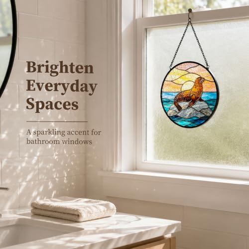 Sea Lion Stained Glass Window Hanging - Coastal Beach Suncatcher, Variation of THIS listing