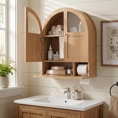 Arched Bathroom Wall Cabinet with Mirror and Toilet Paper Holder