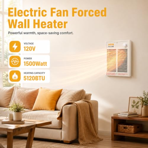 Wall Mount Electric Space Heater 1500W with Thermostat Fast Heating 120V