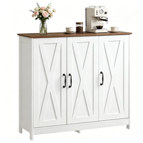 Farmhouse Buffet Storage Cabinet with Adjustable Shelves - White / 35.4W