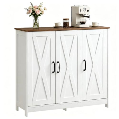 Farmhouse Buffet Storage Cabinet with Adjustable Shelves - White / 35.4W