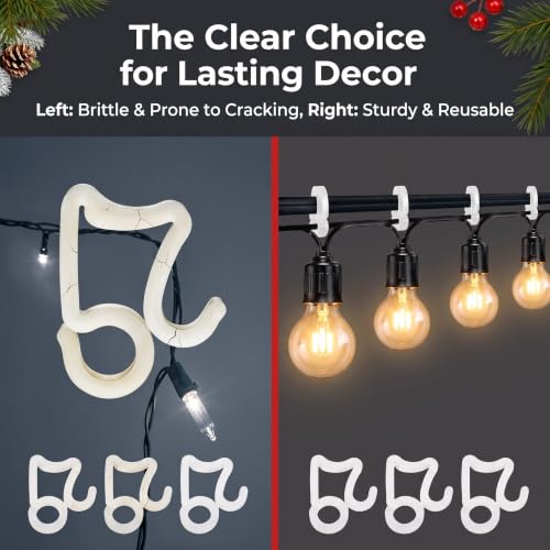 120 Pack Outdoor Christmas Light Gutter Clips White - Reusable Weatherproof Hook