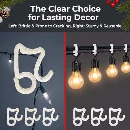 120 Pack Outdoor Christmas Light Gutter Clips White - Reusable Weatherproof Hook