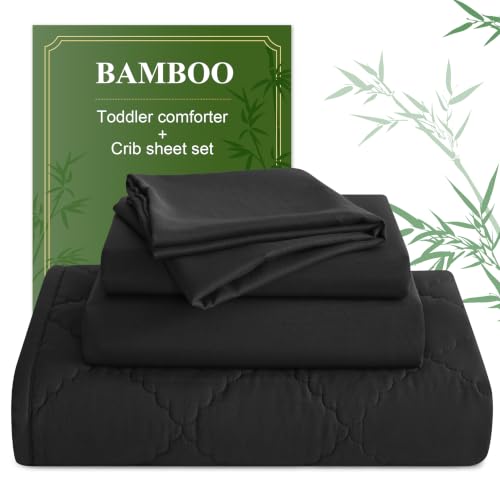 Toddler Cooling Bedding Set - Rayon Bamboo, 4 Pieces, Black