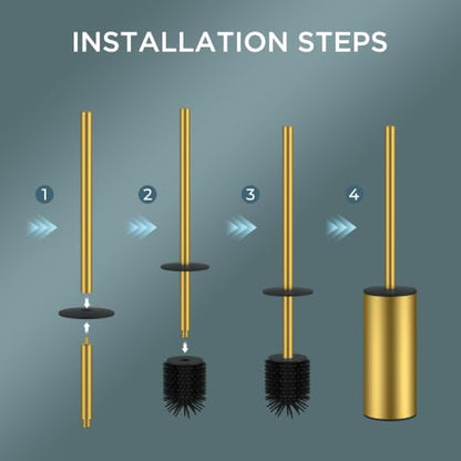 Gold Stainless Steel Toilet Brush & Holder Set - Extra Long Handle