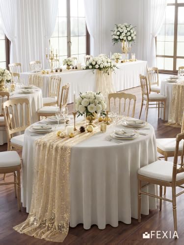 Gold Table Runner 10FT Gauze Glitter Wedding Party Decor - Rose Gold / 6 Pack