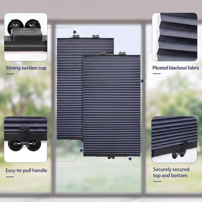 No Drill Blackout Pleated Window Blinds 58x25.6 Inches - 2 Pack