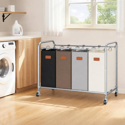 Laundry Sorter 4 Section with Wheels - 47.5 Gal Heavy Duty Laundry Cart