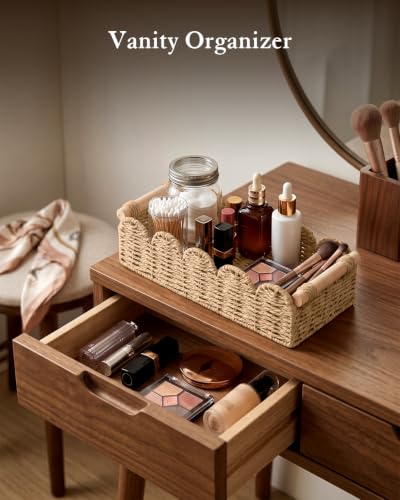 Beige Toilet Paper Storage Basket for Bathroom Decor - Small Woven Organizer