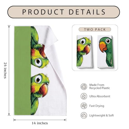 Multicolor Parrot Kitchen Towels Set - 24x14 Waffle Microfiber Dish Towels