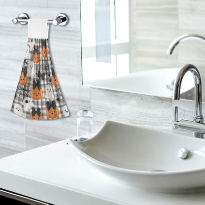 Halloween Ghosts Purple Bats Moons Kitchen Towels Set - Hanging Dish & Hand Towels, 2 Pieces, Variation of Halloween 1