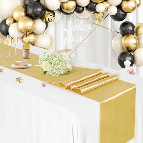 Light Gold Satin Table Runners 12 Pack 12x108 Inch for Wedding Party Decor - Variation of Light Gold / 12x108-12 Pack