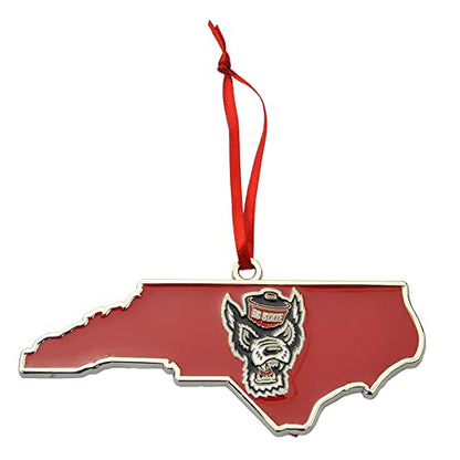 NC State Wolfpack State Shaped Metal Christmas Ornament - College Spirit Decor