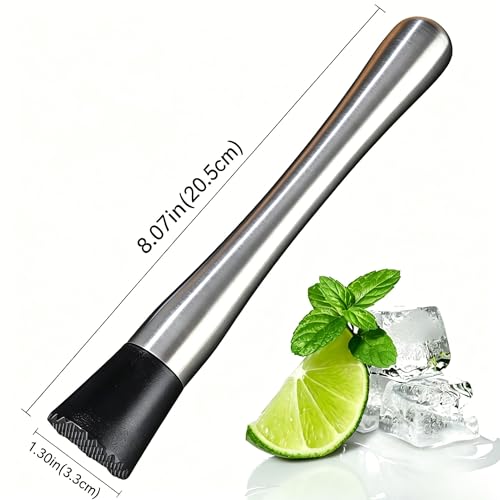 8-Inch Stainless Steel Cocktail Muddler for Fruit and Herb Crushing