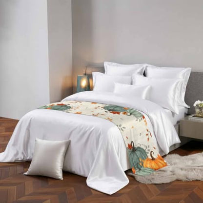 Cal King Bed Runner 102x20 Inches Beige Fall Decor Satin Slipcover for Bedroom & Hotel