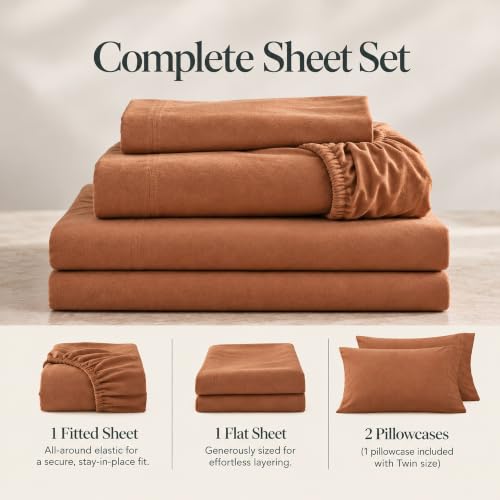 Queen Size Flannel Sheet Set - Solid Adobe, 100% Turkish Cotton, Double-Brushed, Cozy Winter Bedding