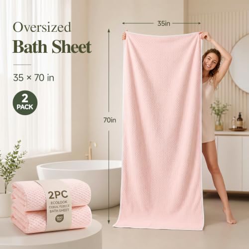 Microfiber Bath Sheet 35x70in Pink - Quick Dry & Soft Spa Towel - Pink02