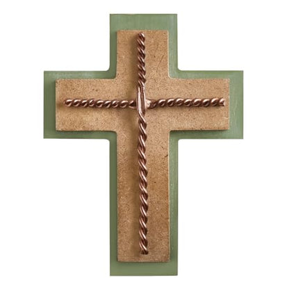 Rustic Sage Green Wall Cross with Twisted Iron Nails - 6 Inches