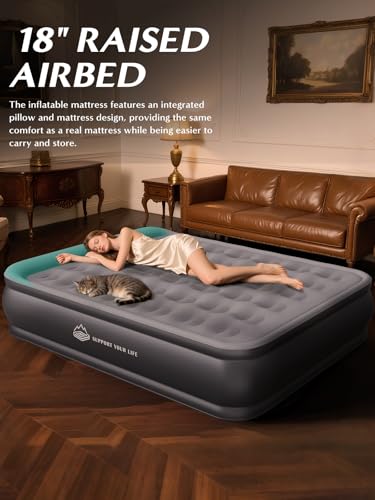 Queen Air Mattress with Built-In Pump - Gray, 77 x 38 Inches, Portable Camping Bed