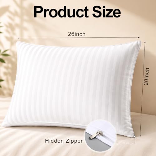 Cotton Pillow Protectors with Zipper - Standard Size 20x26 Inch, 6 Pack