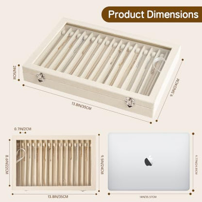 Beige Necklace Organizer with 15 Hooks Velvet Lid Jewelry Holder