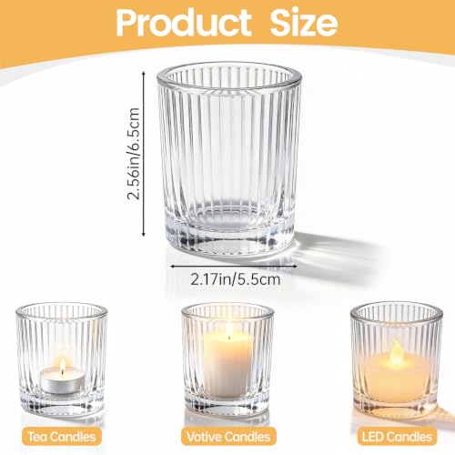 48 Pack Glass Votive Candle Holders - Clear 2x2.5 Inch Tealight Holders - Elegant Home Decor & Wedding Party Supplies