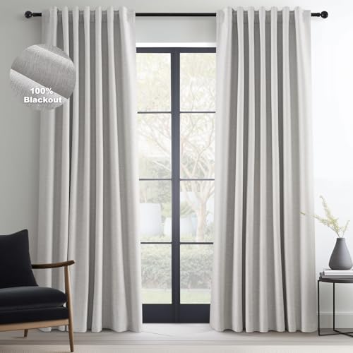 Blackout Linen Curtains - 52W x 94L in Grey Beige, 2 Panels, Modern Light Blocking & Soundproof for Living Room