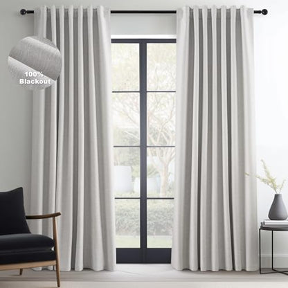 Blackout Linen Curtains - 52W x 94L in Grey Beige, 2 Panels, Modern Light Blocking & Soundproof for Living Room