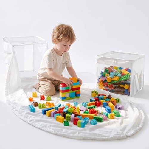 Clear Storage Organizer Bin with Floor Mat and Lid - Kids Toy Storage
