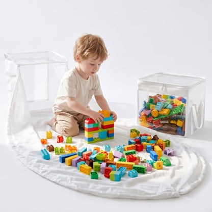 Clear Storage Organizer Bin with Floor Mat and Lid - Kids Toy Storage