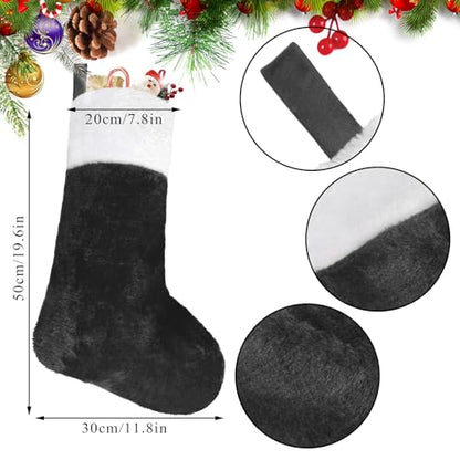 Black Christmas Stockings 6 Pack 18 Inch Large Plush Cuff Holiday Decor