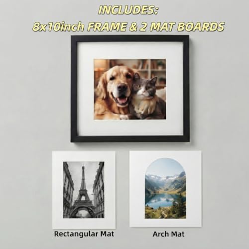 8x10 Black Picture Frame with Arch and Standard Mats for Wall & Tabletop Display