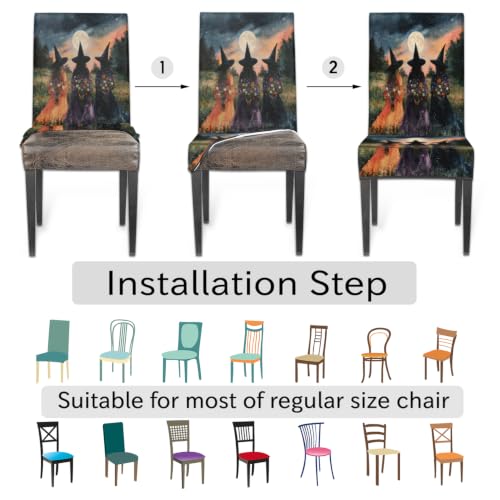 Halloween Witches Dining Chair Covers 2 Pack - Festive Kitchen Decor Variation 2