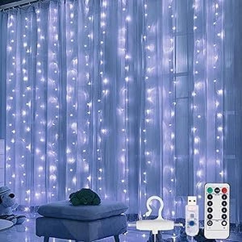 FUYO Fairy String Lights - 300 LED Waterproof Bedroom Decor with 8 Lighting Modes | White