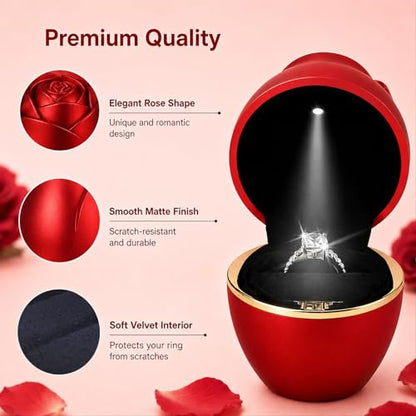 Rose LED Ring Box with Auto Light - Red Proposal Engagement Gift
