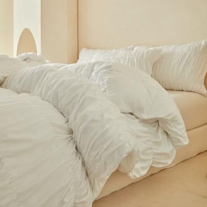 White King Duvet Cover Set Boho Ruffle Bedding for Girls - 3 Pieces