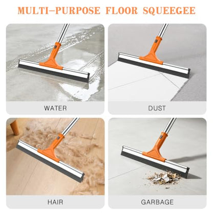 Heavy Duty Floor Squeegee for Tile and Concrete Floors - Adjustable Handle