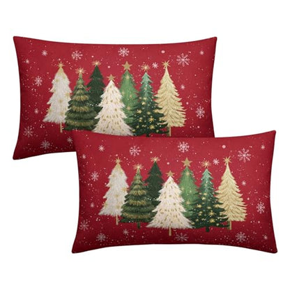 Christmas Tree Red & Snowflake Pillow Covers 12x20 Set of 2 Outdoor Holiday Decor Variation of Christmas Tree Red / 20" x 12" (Pack of 2)