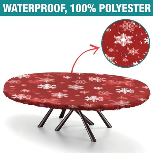 Christmas Snowflake Elastic Fitted Tablecloth - Red & White Xmas Oval Cover 48x68"