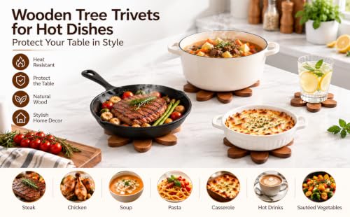 Colorful Christmas Tree Coasters Set of 5 with Stand Wooden Trivets for Hot Dishes