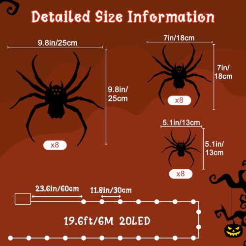 Halloween Spider Fairy Lights Wall Decor with Timer - 20 Pack Lighted Bats & Spiders
