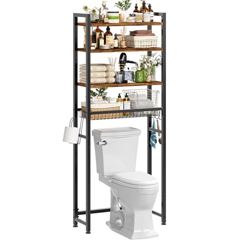 Over Toilet Storage Rack 4 Tiers Bathroom Organizer Vintage Brown