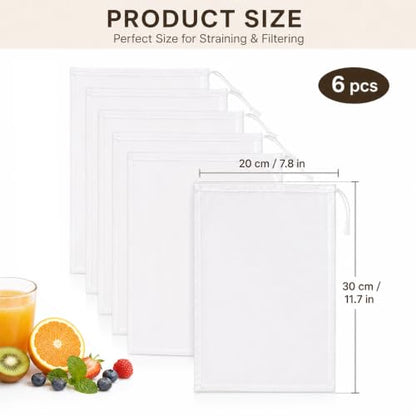 6 Pcs Nut Milk Bags with Fine Mesh Cheese Cloth for Straining & Juicing