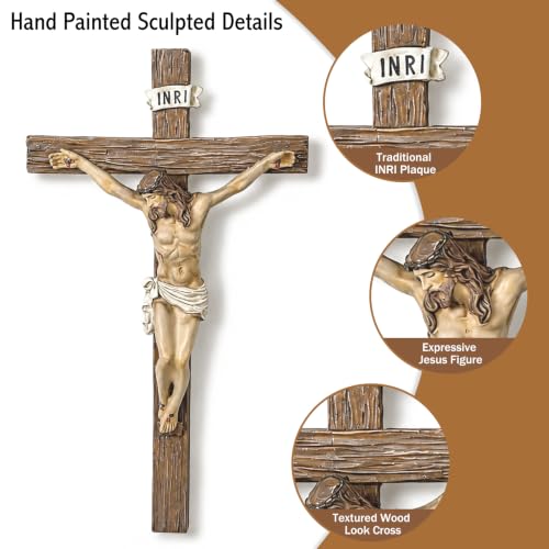 Catholic Wall Cross - Hand-Painted Jesus Christ Crucifix 9.5 Inch Wall Art